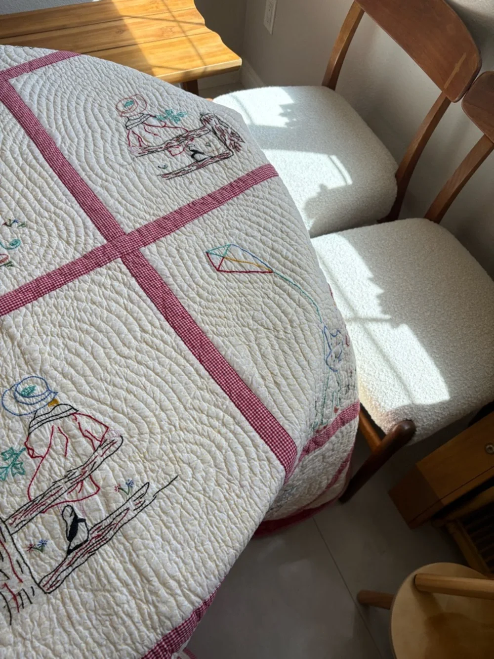 Vintage Embroidered Patchwork Quilt